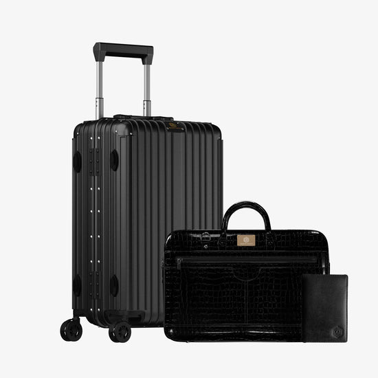 Smart Aviator Luggage + Croc Textured Fingerlock Bag (Black) + Smart Passport Holder (Black) Arista Vault