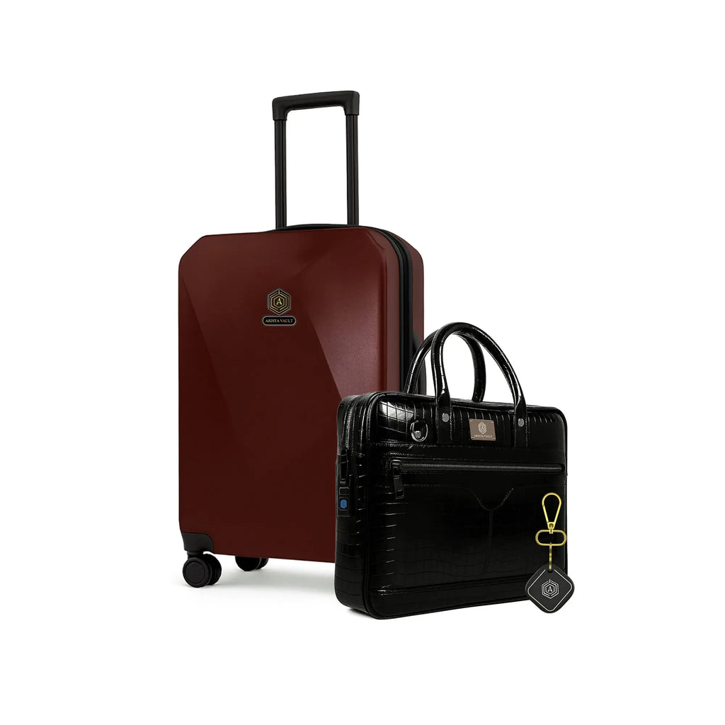 Arista Spot - Luggage Maroon + Croc-Textured Black + Key Chain