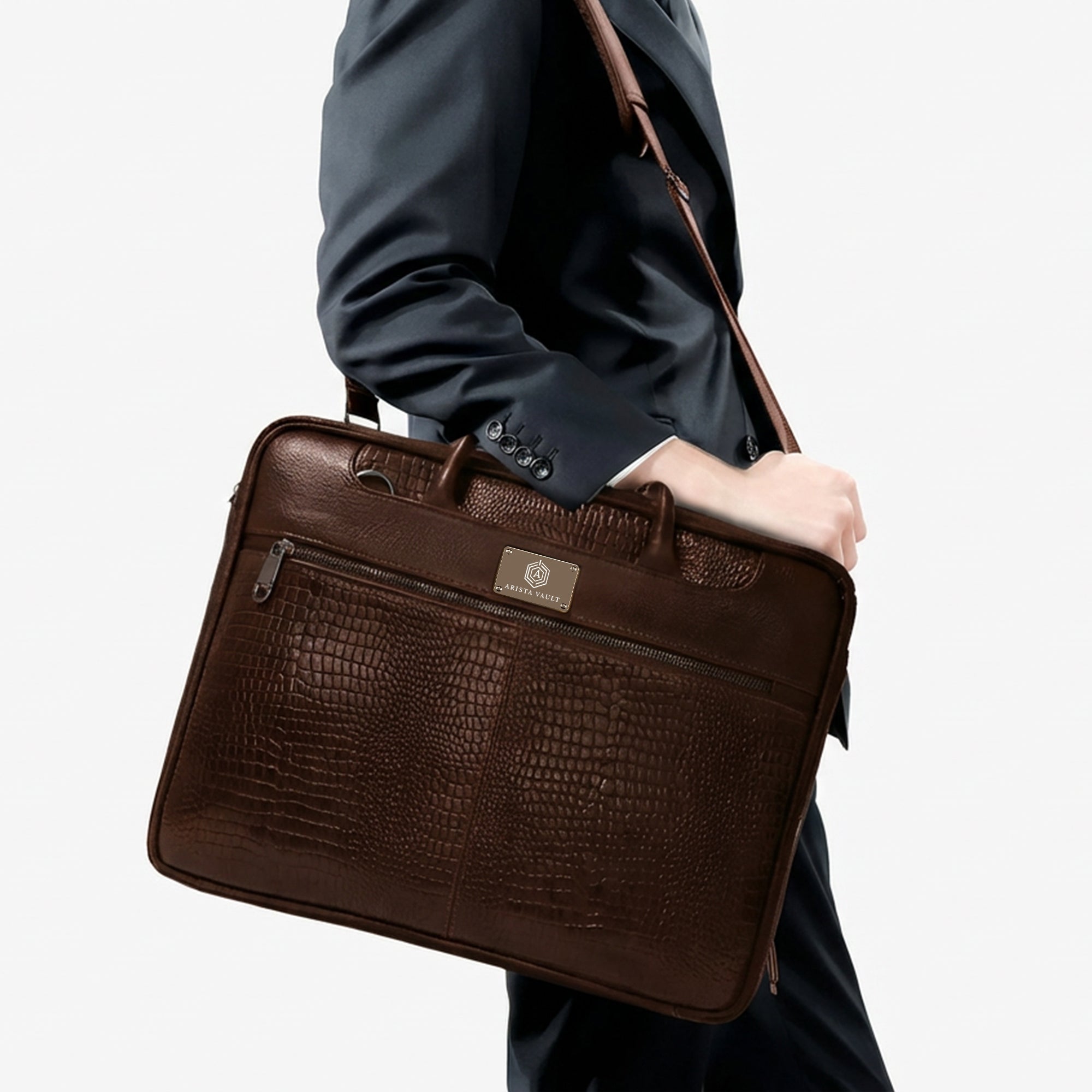 Croc-Textured Leather Bag Arista Vault