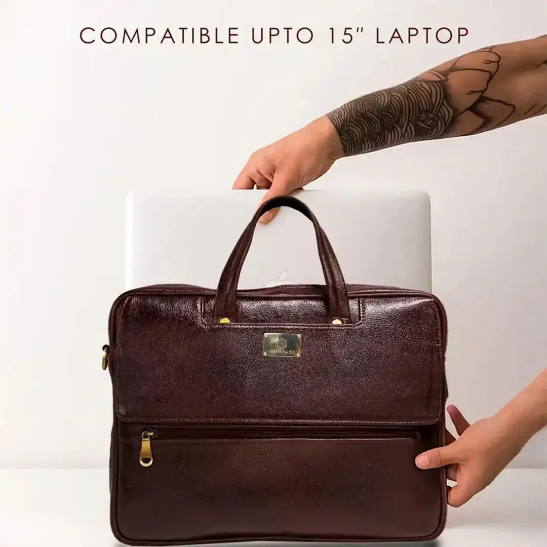 Fingerlock Smart Leather Laptop Bag (Brown) Arista Vault