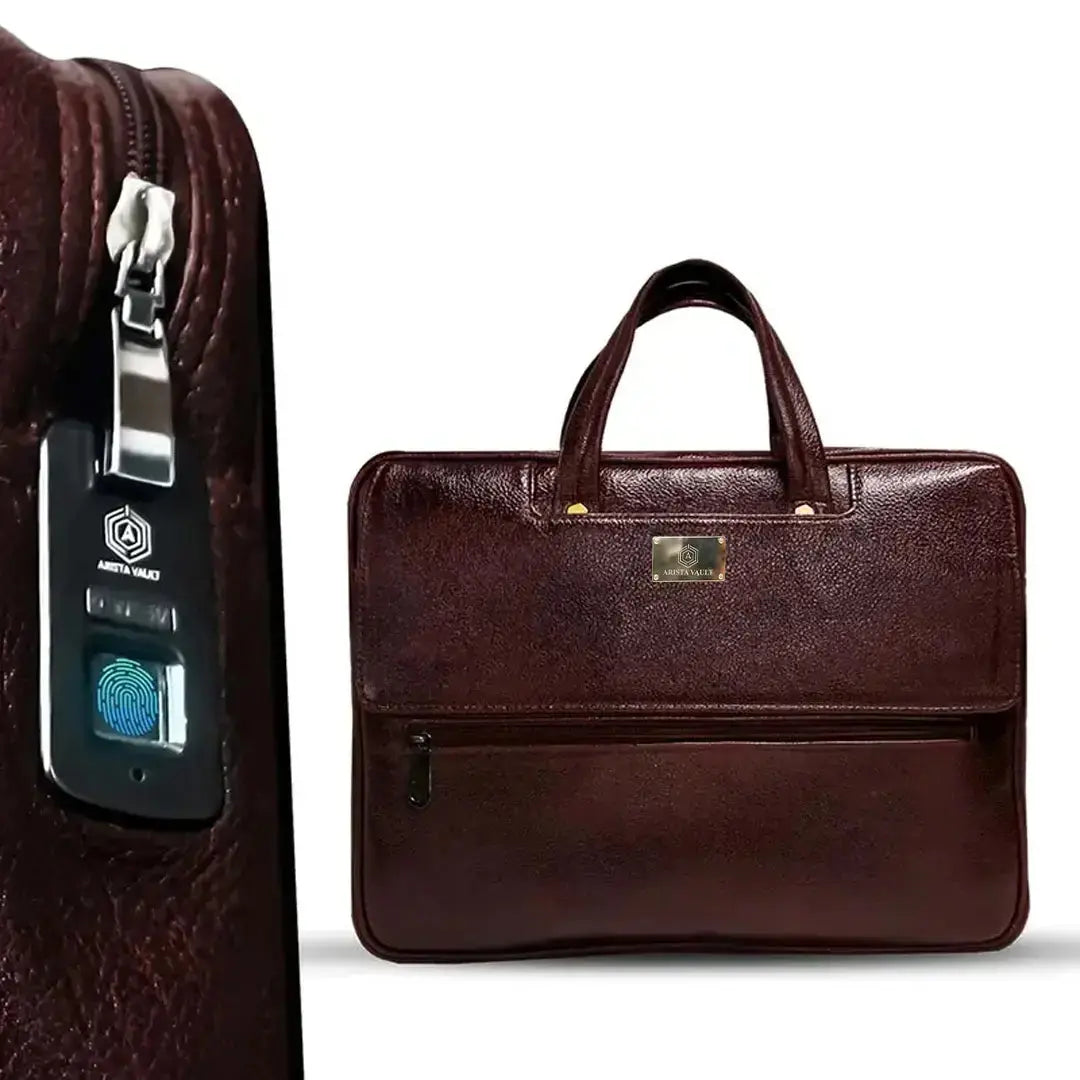 Fingerlock Smart Leather Laptop Bag (Brown) Arista Vault