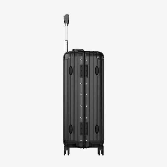 Close-up of Smart Aviator Luggage FingerLock System with USB Charging Port in Black Finish
