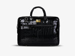 Black Croc Textured Vegan Leather Laptop Bag with Fingerprint Lock Technology for Business Executives