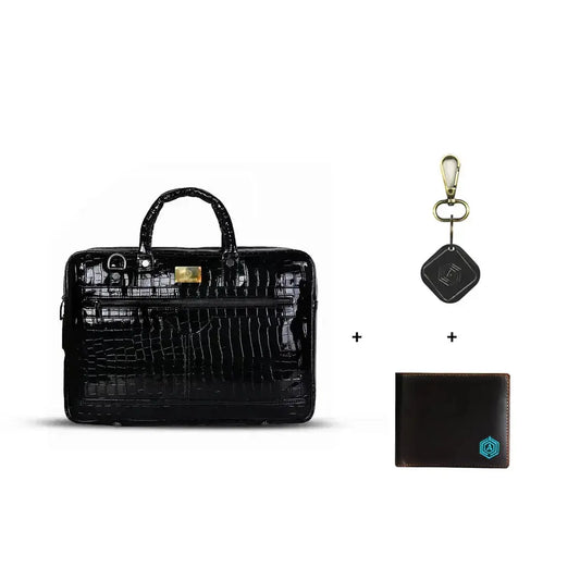 Office Smart Combo: Croc-Textured, Keychain & Wallet Set - Arista Vault