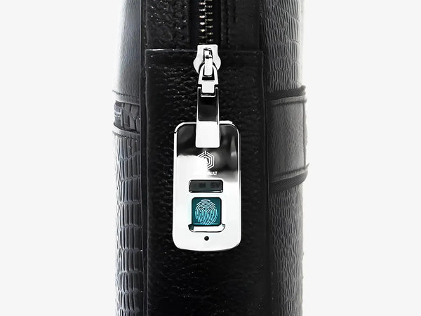 Side View of Black Croc Leather Business Bag with Smart Security Lock and Premium Finish