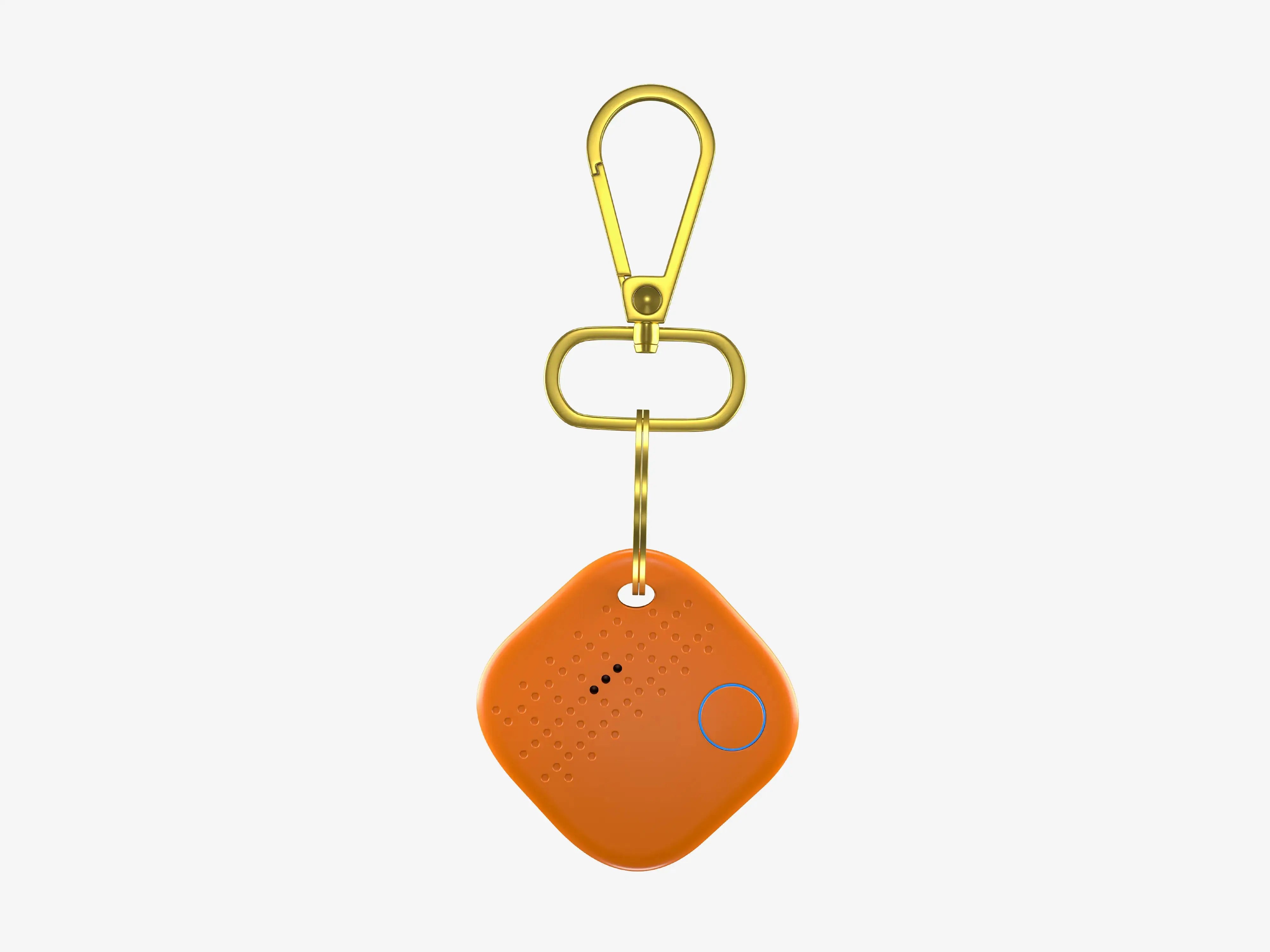 Active Person Using Orange Smart Keychain with Tracking Technology in Outdoor Setting