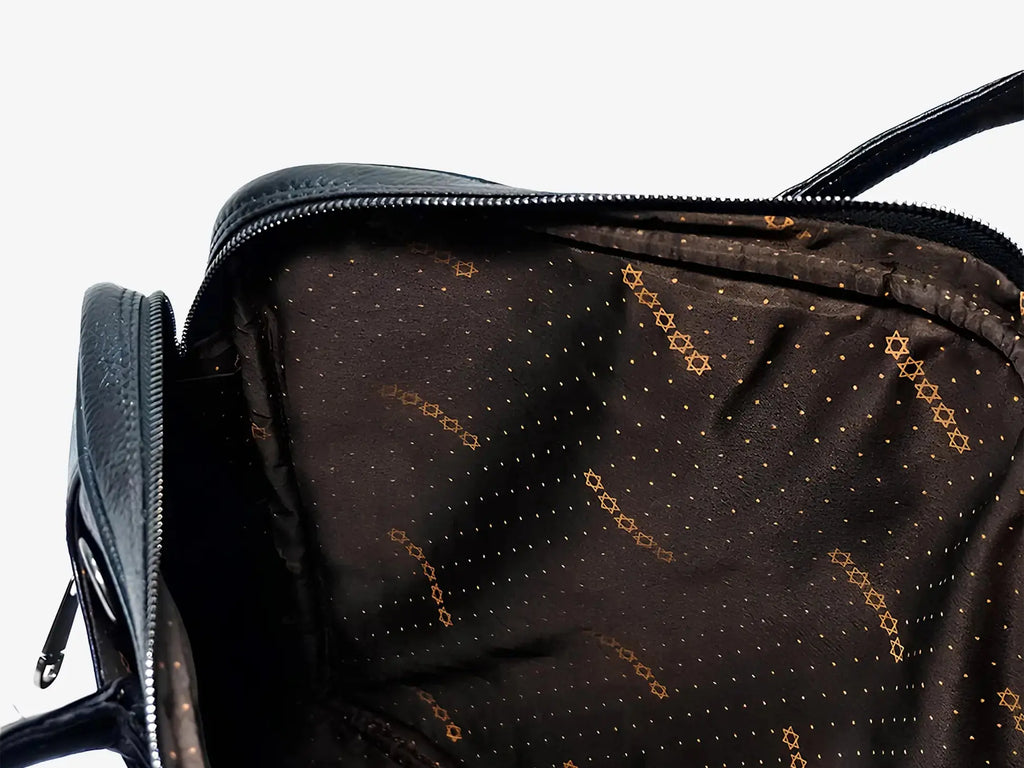 Close-up of Fingerprint Scanner on Black Croc Leather Bag with Rechargeable Battery System