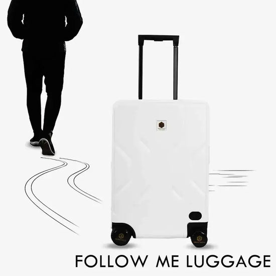 Side Profile of White Jarviz Luggage Showing Sleek Design and Smart Sensors