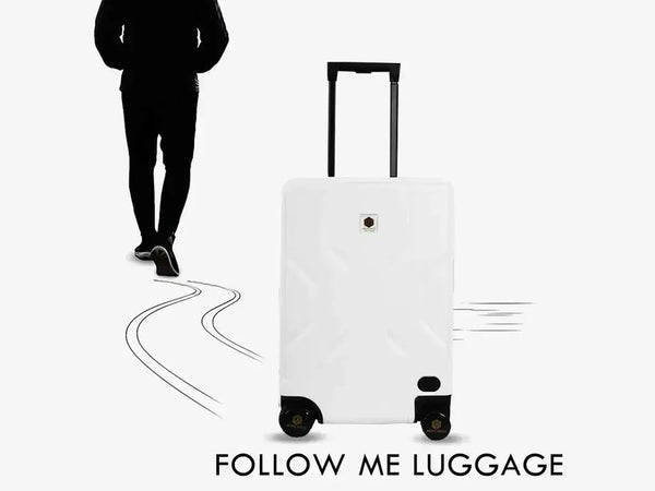 Side Profile of White Jarviz Luggage Showing Sleek Design and Smart Sensors