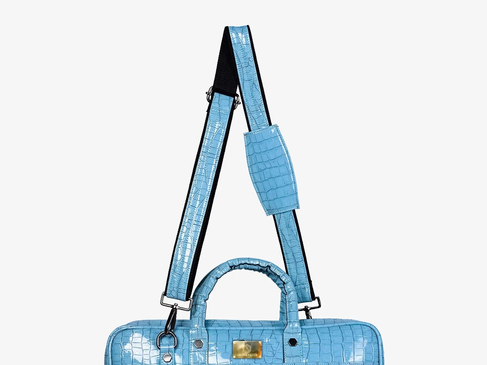 Close-up of Sky Blue Croc Embossed Vegan Leather Showing Luxury Texture Details