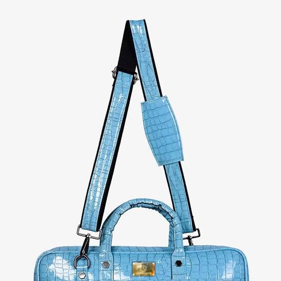 Close-up of Sky Blue Croc Embossed Vegan Leather Showing Luxury Texture Details