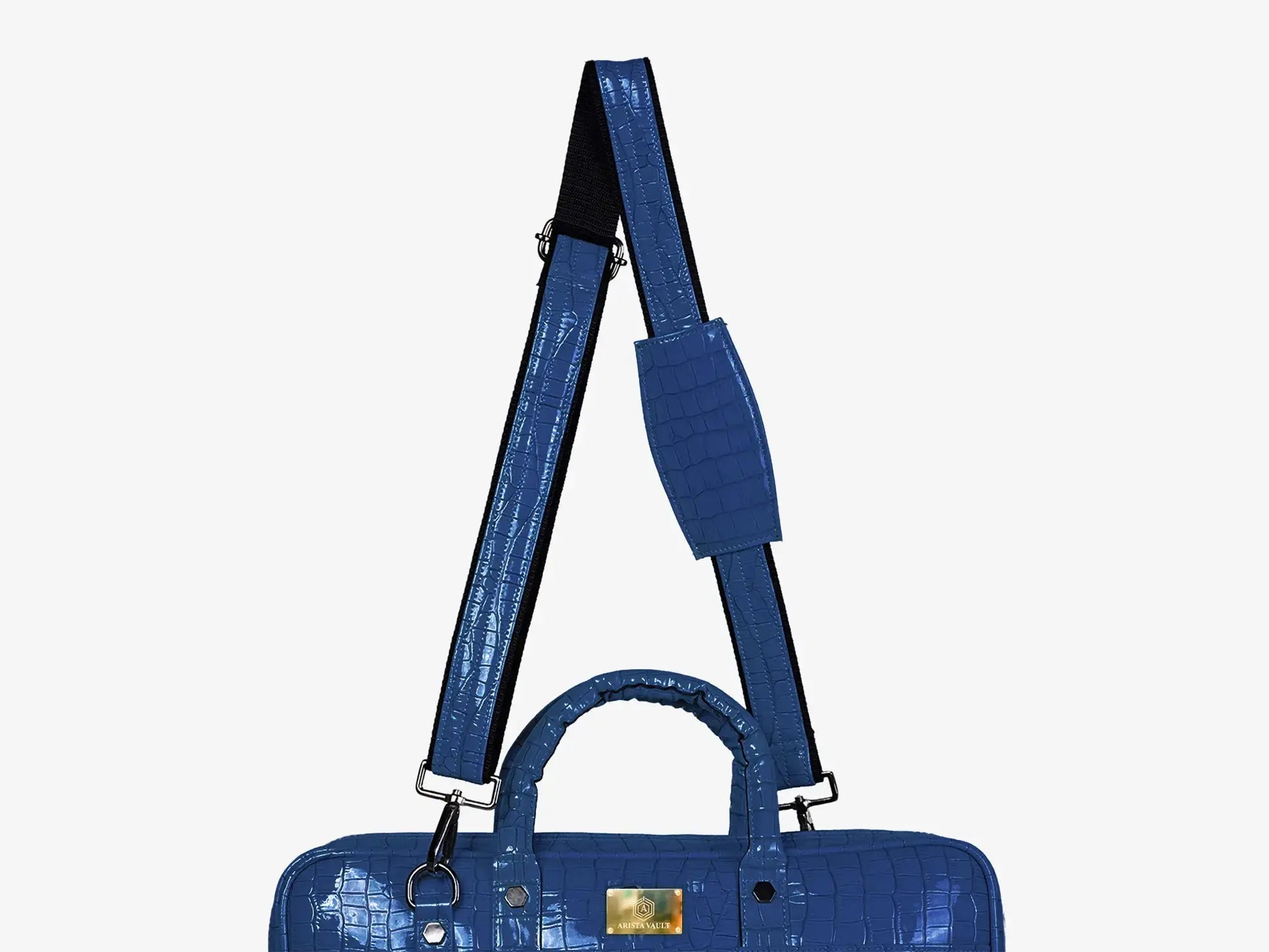Inside View of Royal Blue Croc Textured Laptop Bag with Luxury Lined Compartments