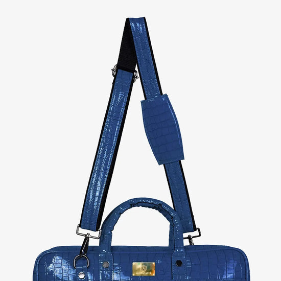 Inside View of Royal Blue Croc Textured Laptop Bag with Luxury Lined Compartments