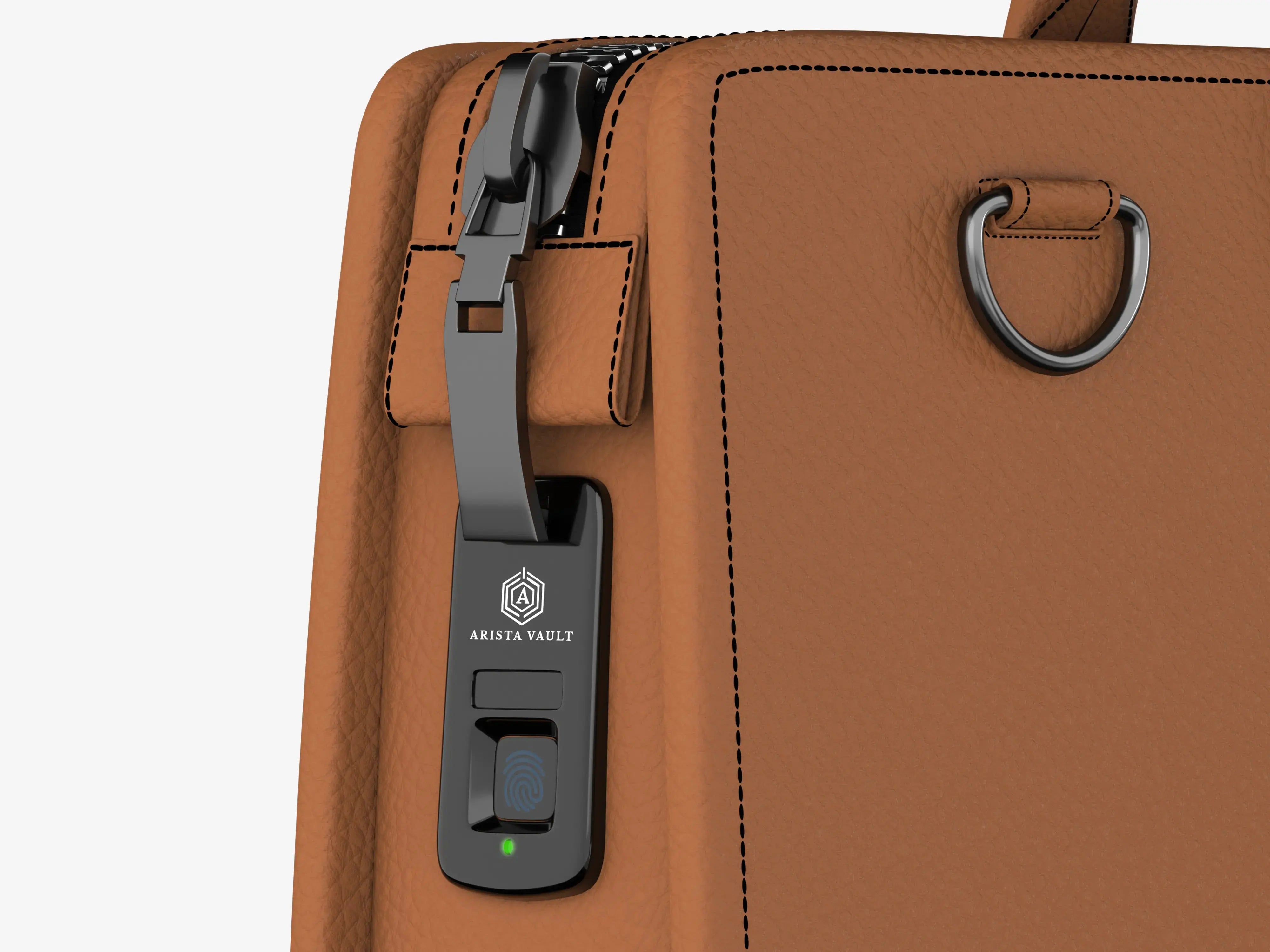 Side View of Tan Techbag Fingerlock Showing Ergonomic Design and Tech-Friendly Features