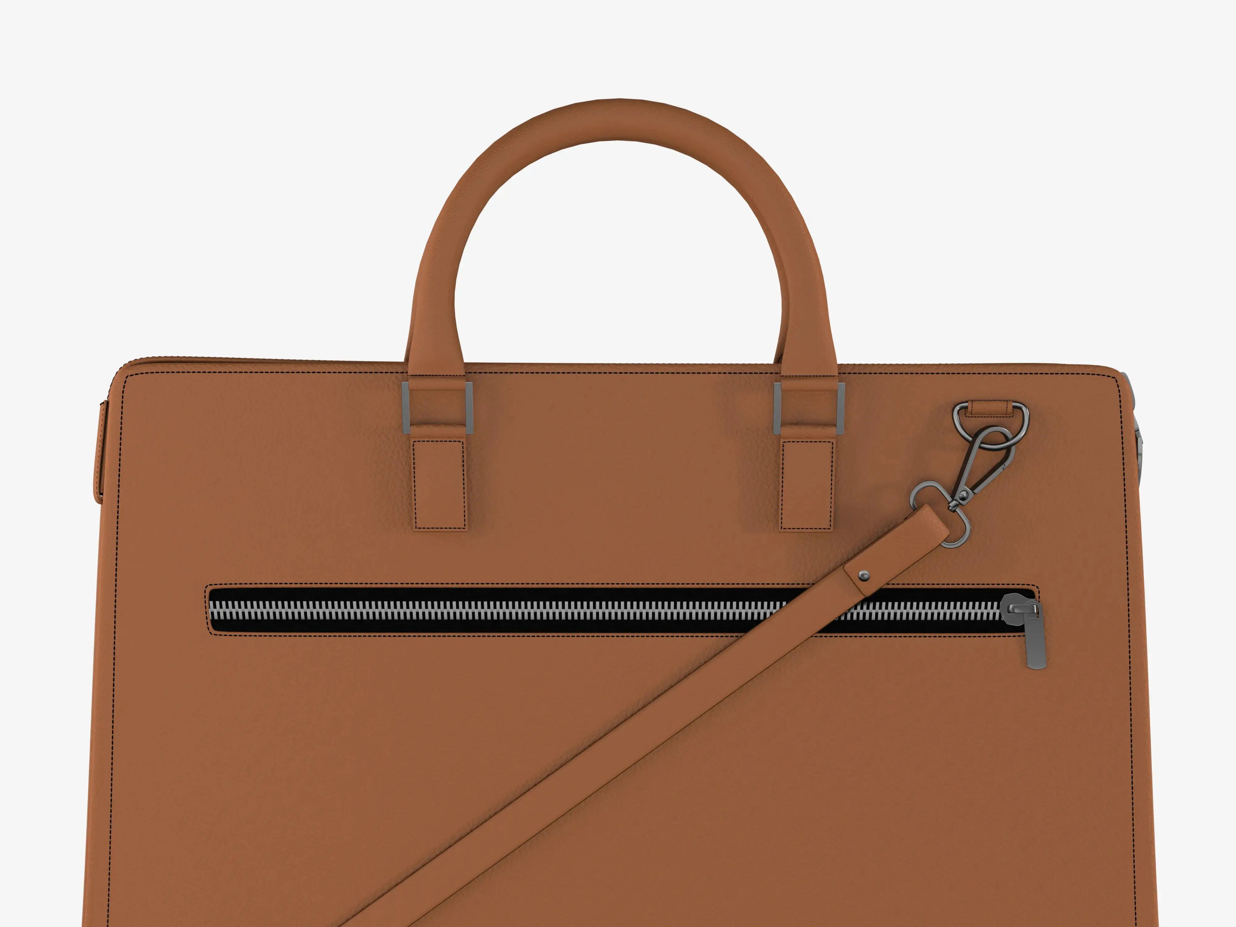 Professional Using Tan Techbag Fingerlock During Commute with Multiple Devices Securely Stored