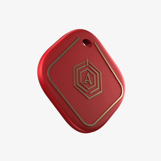 Side Profile of Red Smart Keychain Showing Compact Design and Key Ring Attachment