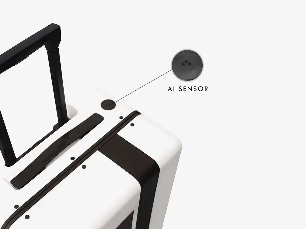Close-up of White Follow Me Luggage Ride-On Mode with 12 km/h Top Speed