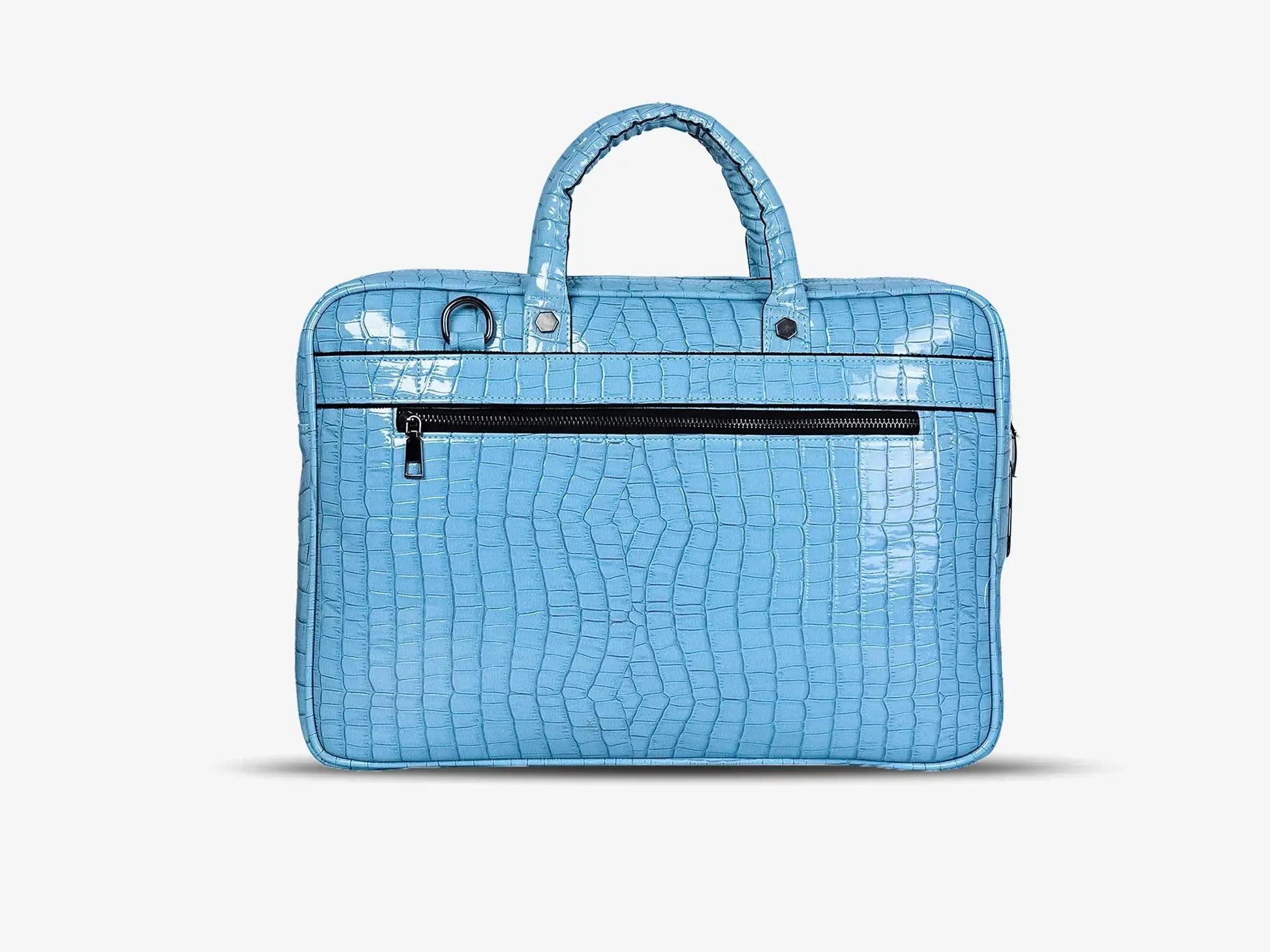 Luxury Sky Blue Crocodile Pattern Laptop Bag with Fingerprint Lock for Professionals