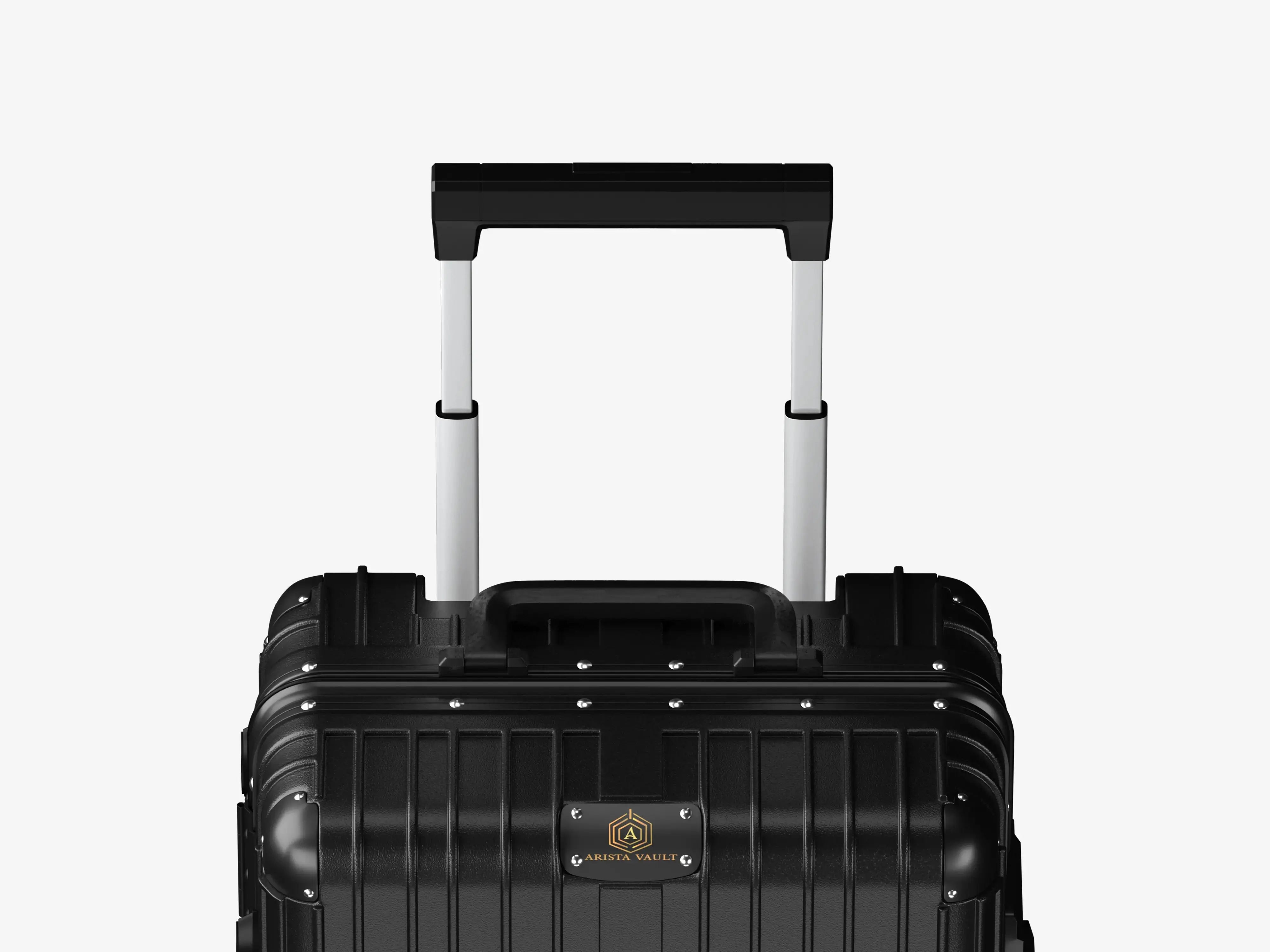 Business Professional Using Black Smart Aviator Luggage with Biometric Security at Airport