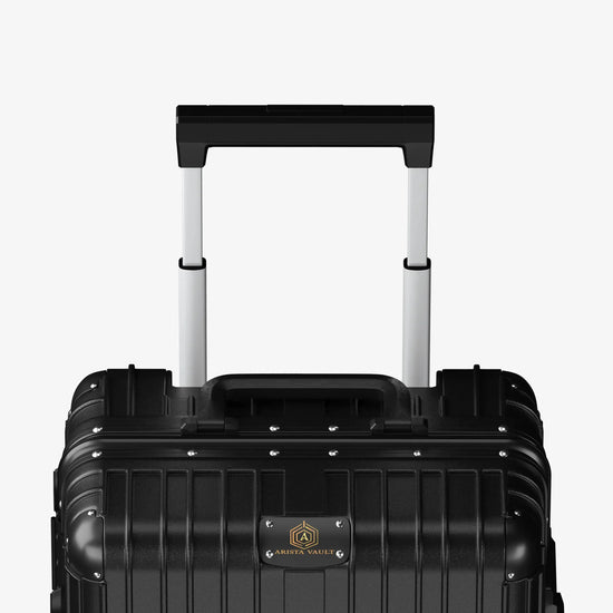 Business Professional Using Black Smart Aviator Luggage with Biometric Security at Airport