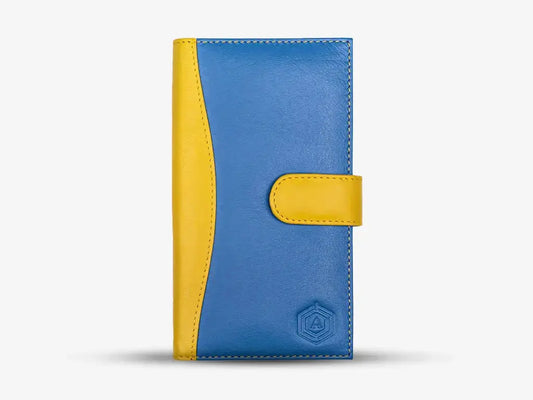 Blue Italian Leather Women's Smart Wallet with GPS Location Tracking Technology
