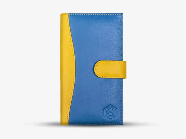 Blue Italian Leather Women's Smart Wallet with GPS Location Tracking Technology