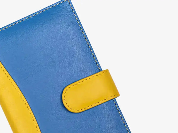 Side Profile of Blue She Bot Finder Showing Slim Design and Premium Leather Texture