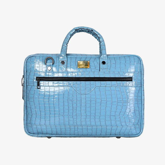 Luxury Sky Blue Crocodile Pattern Laptop Bag with Fingerprint Lock for Professionals