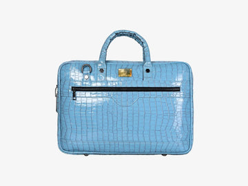 Luxury Sky Blue Crocodile Pattern Laptop Bag with Fingerprint Lock for Professionals