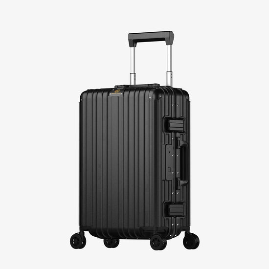 Black Aviator Luggage with Biometric Fingerprint Lock and 360-Degree Wheels for Smooth Travel