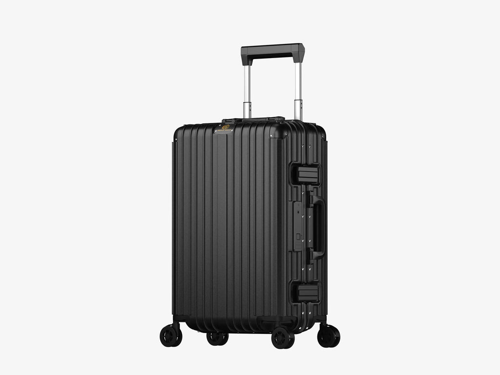 Black Aviator Luggage with Biometric Fingerprint Lock and 360-Degree Wheels for Smooth Travel