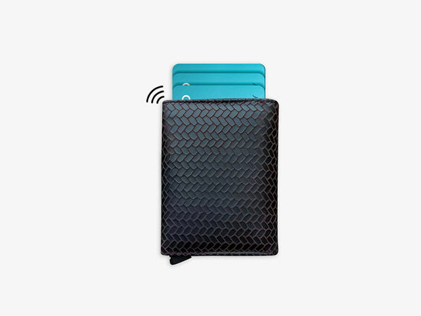 Smart Card Bot Wallet Showing RFID Protection Shield Preventing Wireless Card Scanning