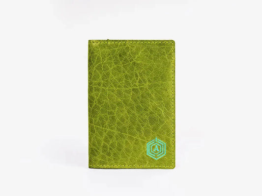 Green Leather Smart Passport Holder with Bluetooth Tracking and RFID Protection Technology