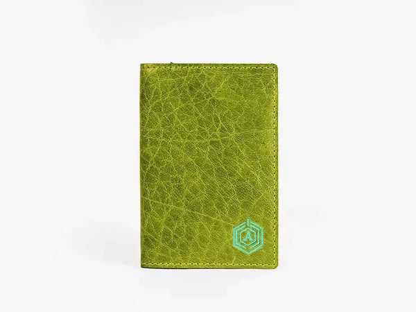 Green Leather Smart Passport Holder with Bluetooth Tracking and RFID Protection Technology