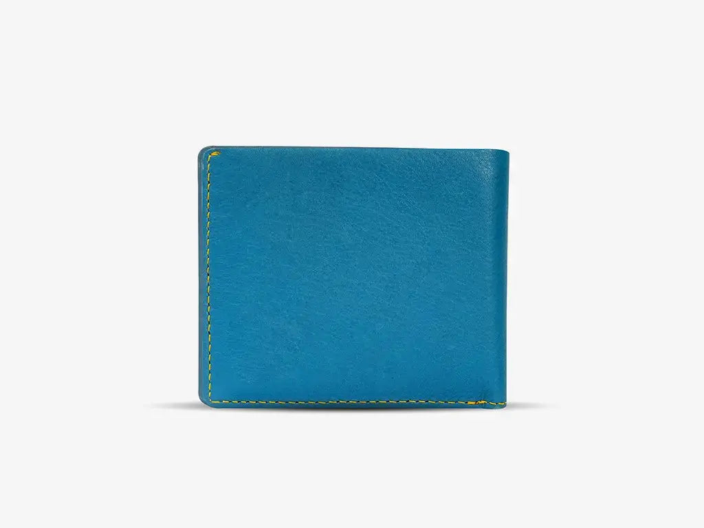 Inside View of Blue Traveller Wallet Showing Passport Compartment, Card Slots and Cash Section