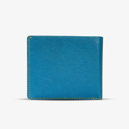 Inside View of Blue Traveller Wallet Showing Passport Compartment, Card Slots and Cash Section