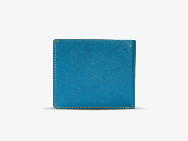 Inside View of Blue Traveller Wallet Showing Passport Compartment, Card Slots and Cash Section