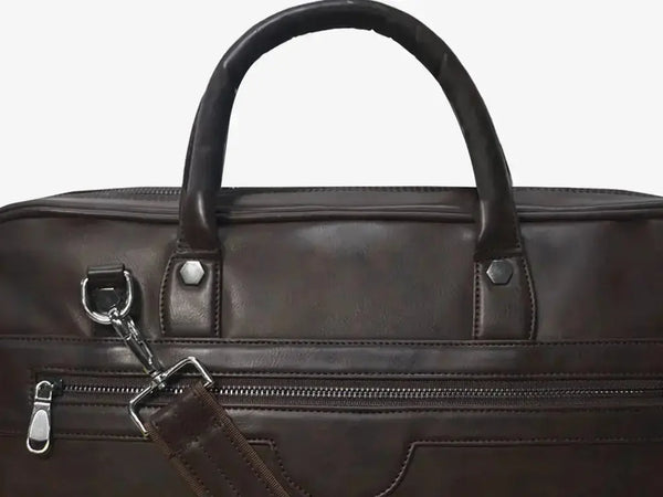 Business Traveler Using Brown ZenMatte Laptop Bag with Fingerprint Security at Airport