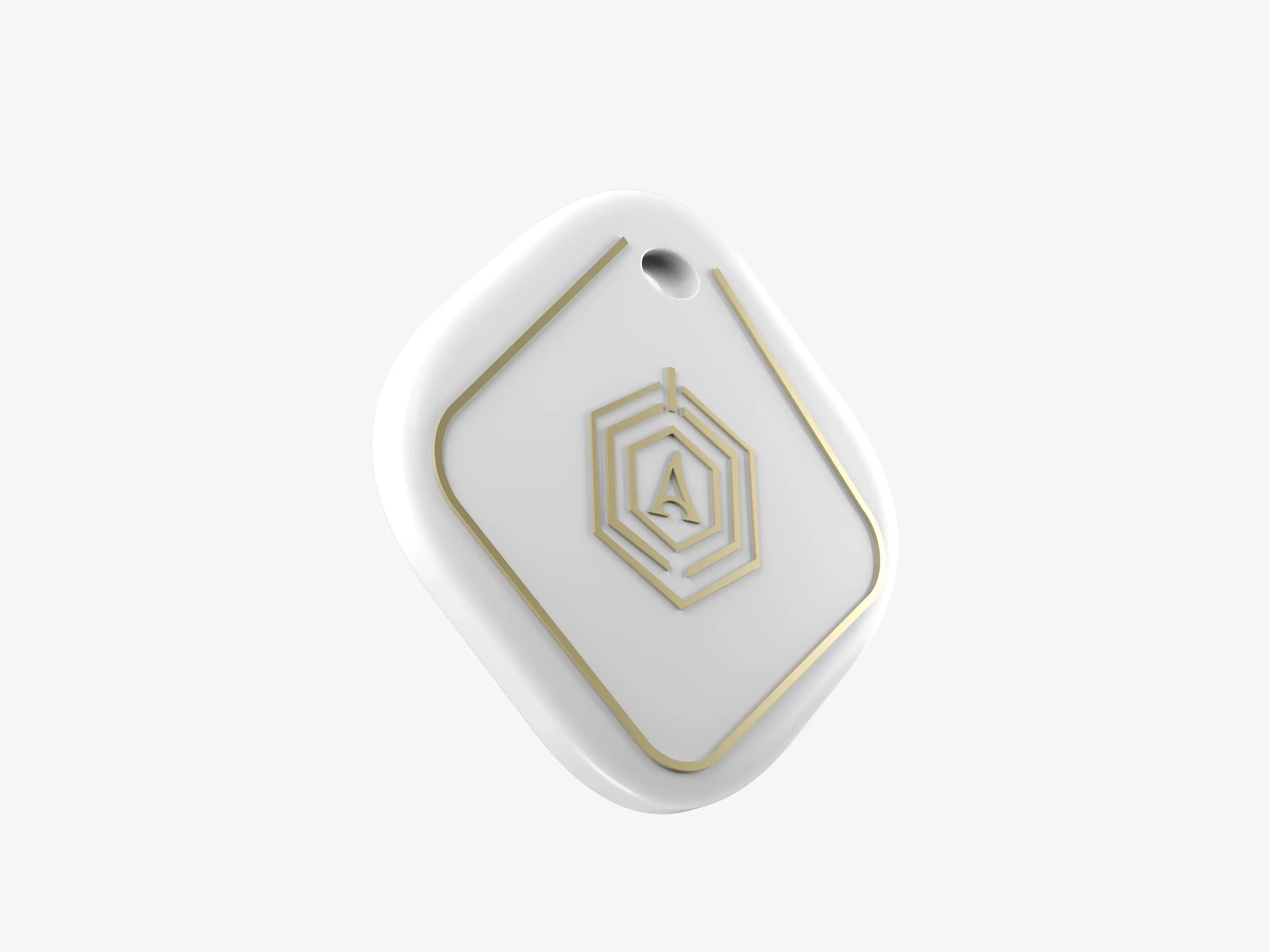 Side Profile of White Smart Keychain Showing Sleek Design and Key Ring Attachment