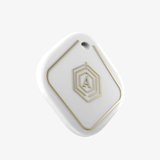 Side Profile of White Smart Keychain Showing Sleek Design and Key Ring Attachment
