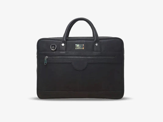 Black Vegan Leather Laptop Bag with Biometric Lock Technology for Business Professionals