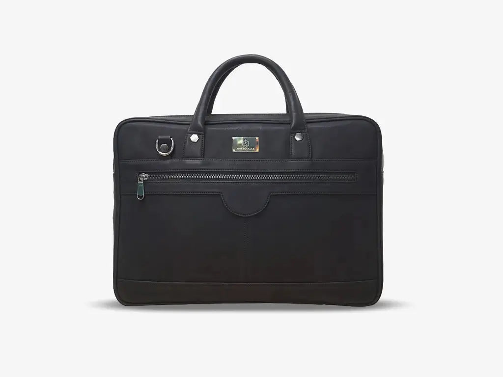 Black Vegan Leather Laptop Bag with Biometric Lock Technology for Business Professionals