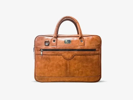Tan Premium Vegan Leather Laptop Bag with Biometric Fingerprint Security System