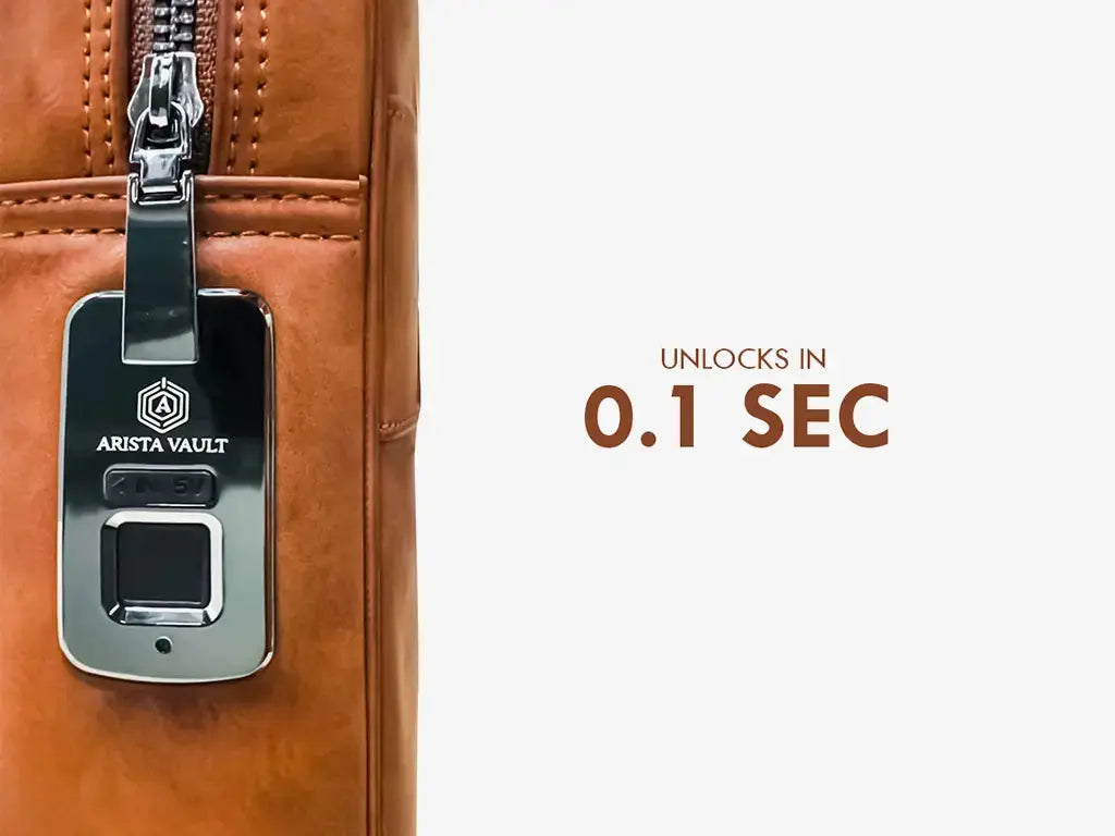 Side Profile of Tan ZenMatte Laptop Bag with Shoulder Strap and Security Features
