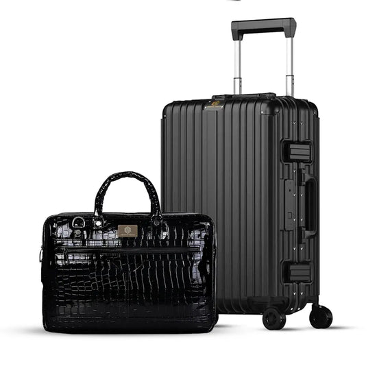 Smart Aviator Luggage + Croc Textured Fingerlock Bag (Black) Arista Vault