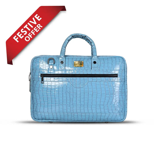 Croc-Textured Fingerlock Smart Laptop Bag (Sky Blue) Arista Vault