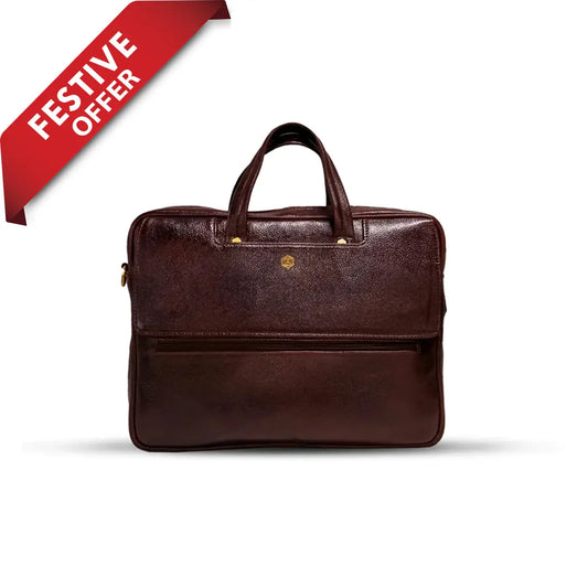 Fingerlock Smart Leather Laptop Bag (Brown) Arista Vault