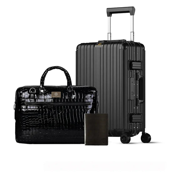 Smart Aviator Luggage + Croc Textured Fingerlock Bag (Black) + Smart Passport Holder (Black) Arista Vault