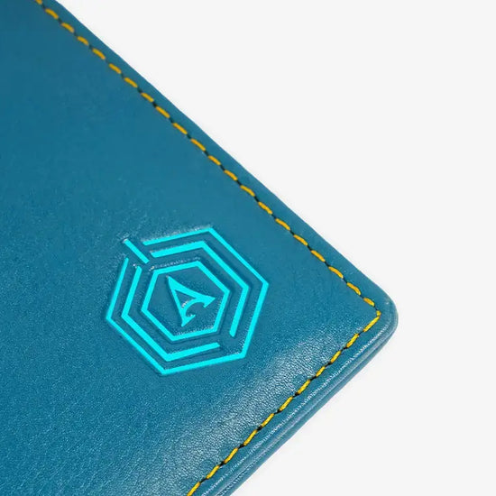 Blue Traveller Wallet Showing GPS Tracking Feature and Premium Material Construction