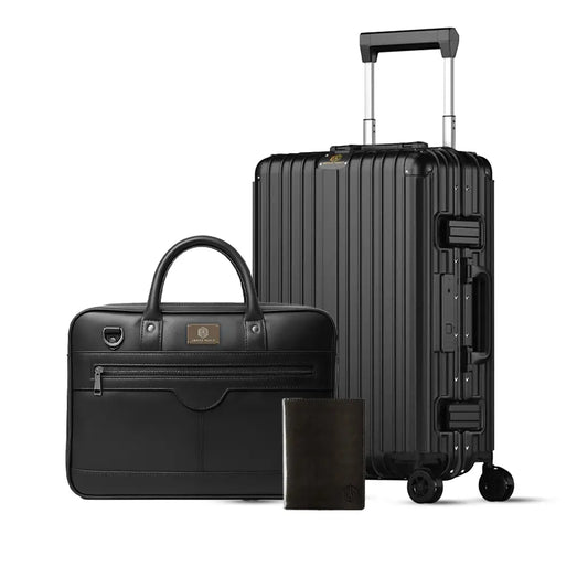 Smart Aviator Luggage + ZenMatte Laptop Bag (Black) + Smart Passport Holder (Black) Arista Vault